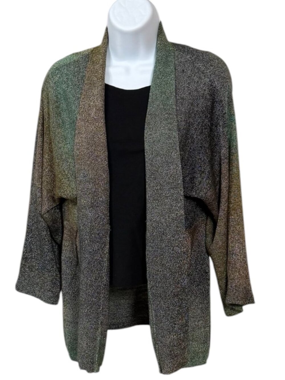 Notations Ombre Drape Cardigan Women's Large Open Front 3/4 Sleeve